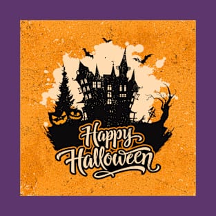 Happy Halloween, castle, orange T-Shirt