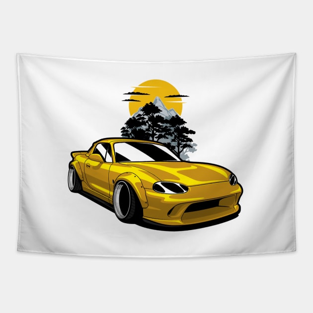 Yellow MX5 Miata JDM Tapestry by KaroCars