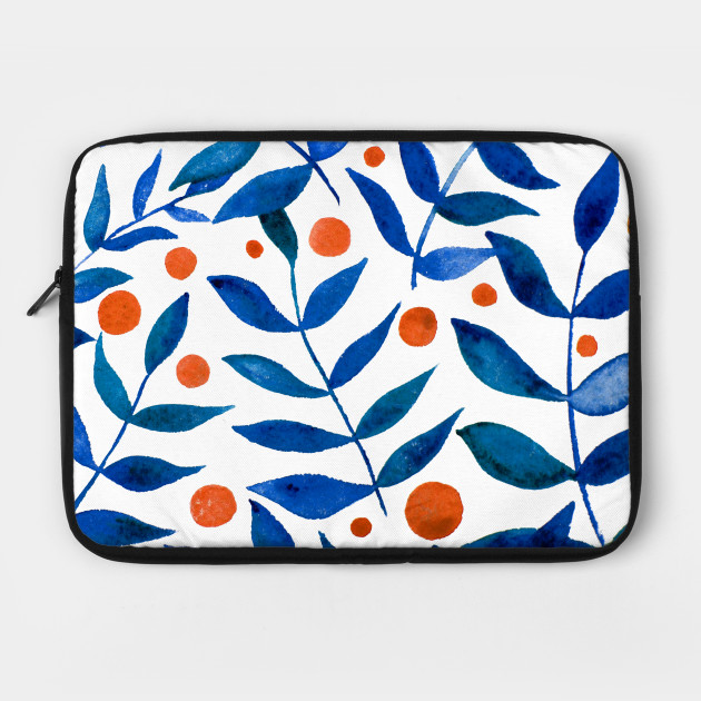 Watercolor branches and berries - blue and orange