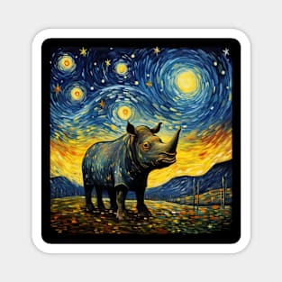 Rhino with Starry Night by Van Gogh Magnet