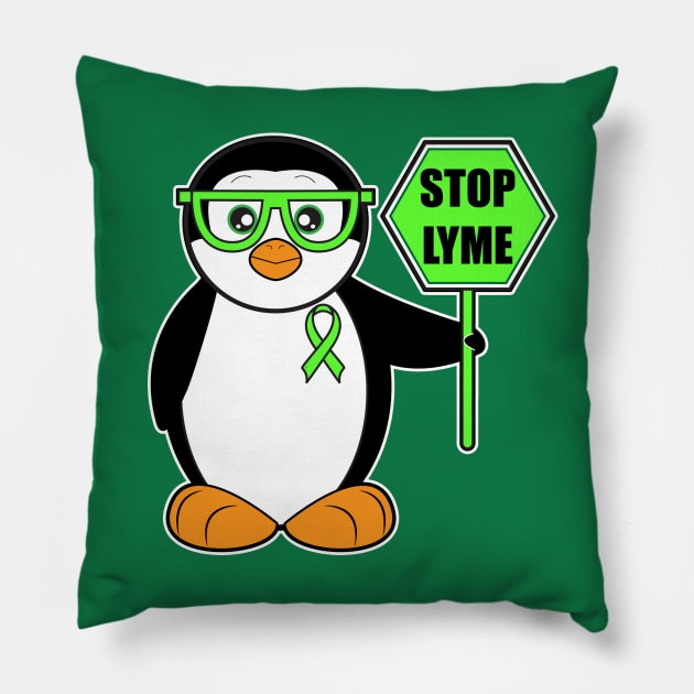 Stop Lyme! Awareness Cartoon Penguin Pillow by PenguinCornerStore