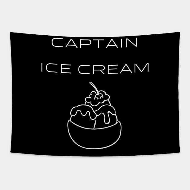 Captain Ice Cream Typography White Design Tapestry by Stylomart