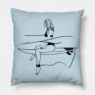 Surfer Girl Ilustration Pillow