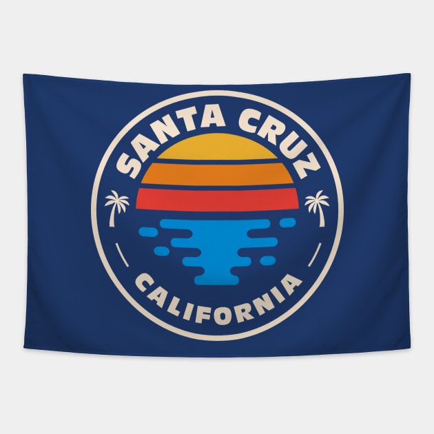 Retro Santa Cruz California Vintage Beach Surf Emblem Tapestry by Now Boarding