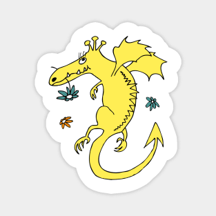 cute happy dragon in yellow with flowers Magnet