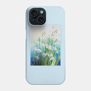 Snowdrops watercolour painting with a blue background. Phone Case