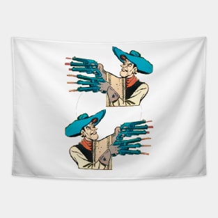 Multiple guns to shoot many shots Happy Cowboy Tapestry