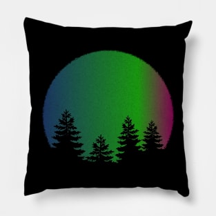 Northern Lights Moon Tree Silhouette Pillow