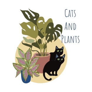 Two Black Cats With Plants T-Shirt