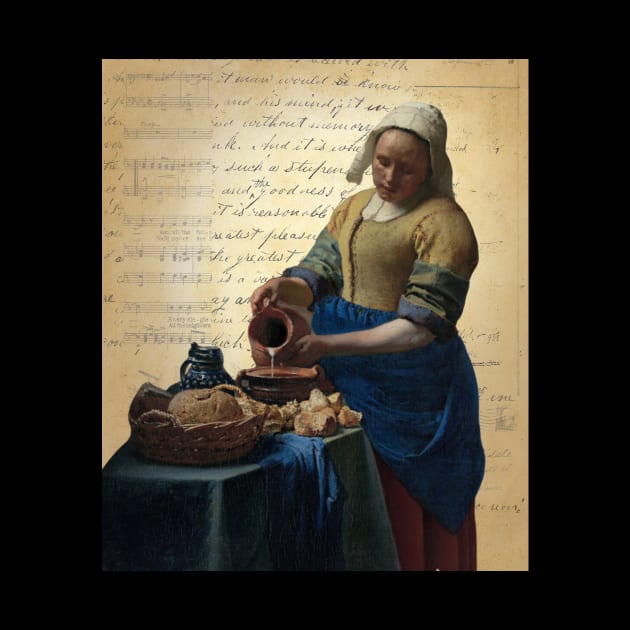 Vermeer’s The Milkmaid on Antique Paper Collage Famous Painting Series by missdebi27