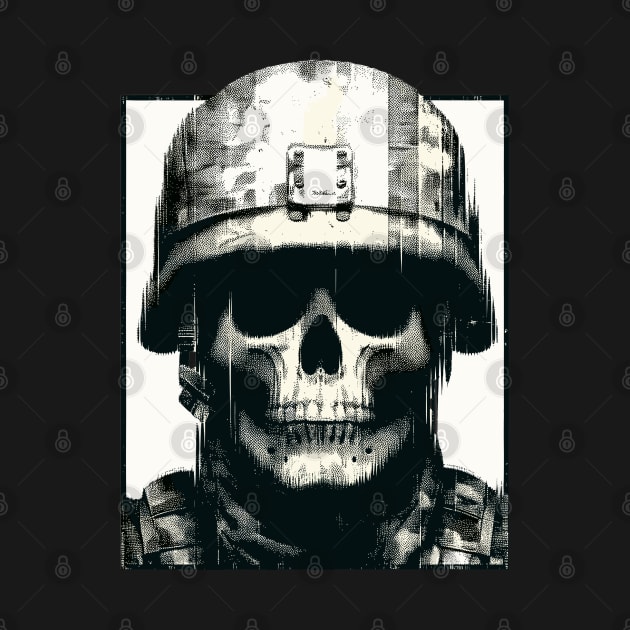 Retro pixel glitch skull soldier by TomFrontierArt