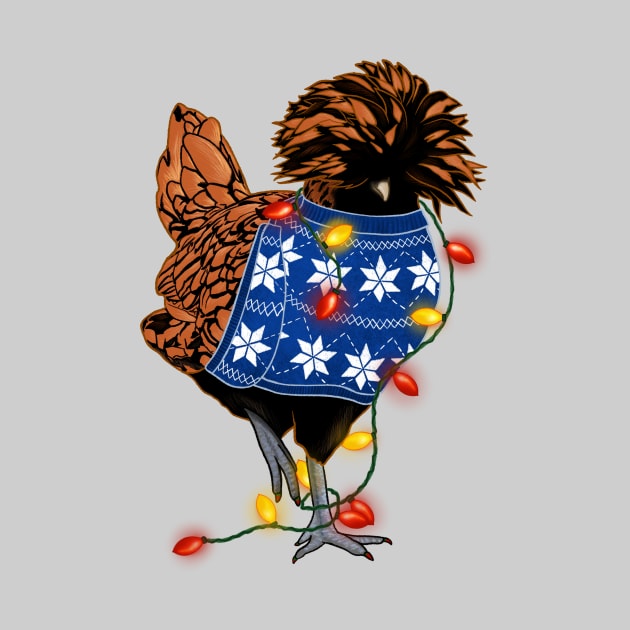 Golden-Laced Polish Chicken In Ugly Christmas Sweater Tangled In Lights by Ashley D Wilson