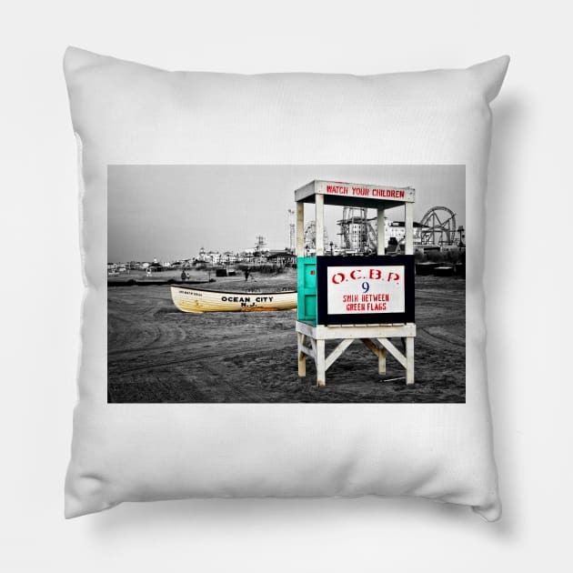 Ocean City NJ Lifeguard Stand Pillow by JimDeFazioPhotography