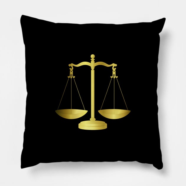 Gold Scales Of Justice on Black keeping law and Order Pillow by podartist