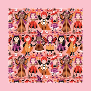 Witches dance // pattern // pink background red orange and berry pink halloween fantasy costumes T-Shirt