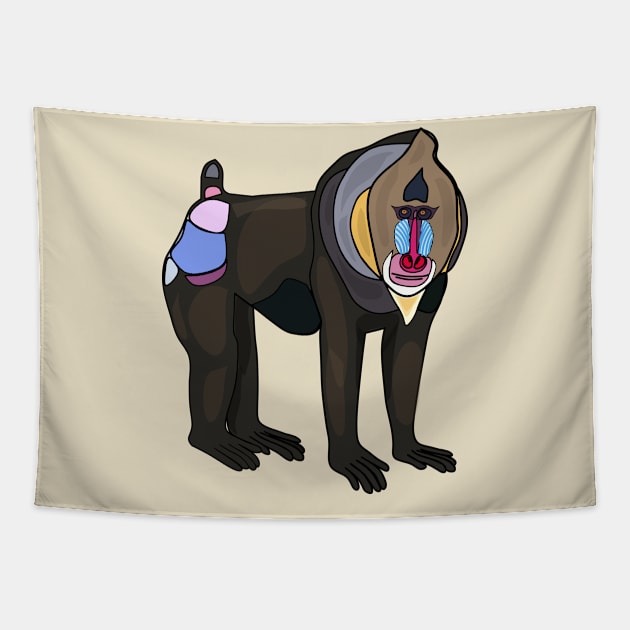 Mandrill cartoon illustration Tapestry by Miss Cartoon