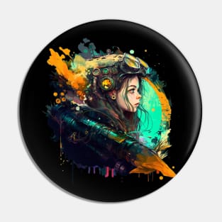 Cyberpunk Post-apocalypse Futuristic Girl on a Mission Pin