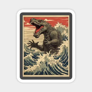 Godzilla crashing through the waves Magnet