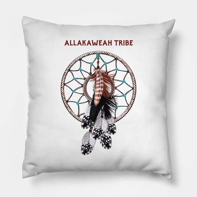 Allakaweah Native American Indian  Retro Dreamcatcher Feather Pillow by The Dirty Gringo