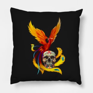 Fire Phoenix And Day Of The Dead Sugar Skull Pillow