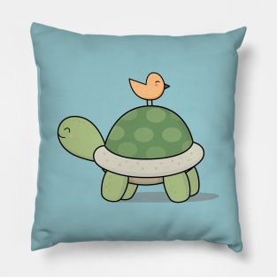 Kawaii Cute Tortoise and Bird Pillow