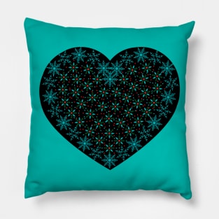 Blue and turquoise snowflakes fancy heart Pillow