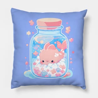 Adorable Anime Style Fish in a Glass Jar - Cute Aquatic Art Pillow