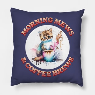 Morning Mews & Coffee Brews | Watercolor Pillow