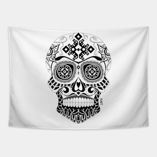 skull in mexican floral totonac pattern with deadly smile Tapestry