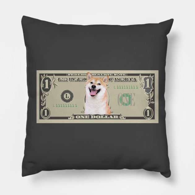 Shiba Inu Doge - Dollar bill Pillow by WallStreet Arts