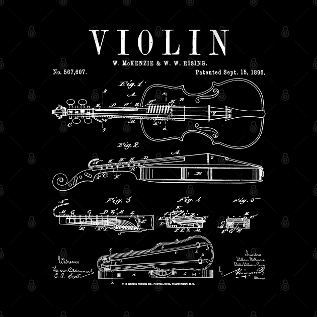 Violin Old Vintage Patent Drawing Print WHITE by Grandeduc