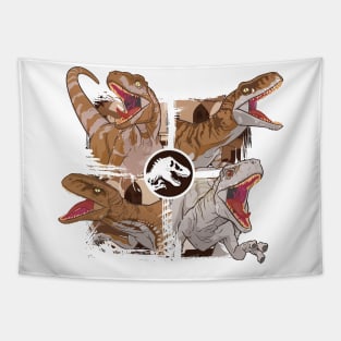 Prehistoric Fury: Velociraptor Roars Tapestry