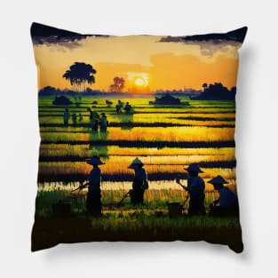 [AI Art] Sunset field workers Pillow