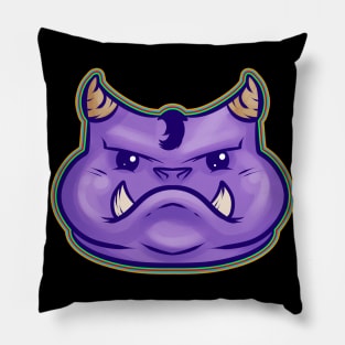 Cute Kawaii Purple Monster With Fangs And Horns Halloween Pillow