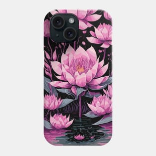 Pink water lily flowers on a pond Phone Case