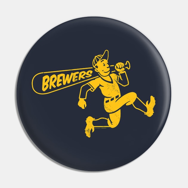 Vintage Running Baseball Player - Milwaukee Brewers (Yellow Brewers Wordmark) Pin