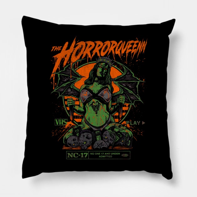 HORRORQUEENN (orange green grey) Pillow by Horrorqueenn