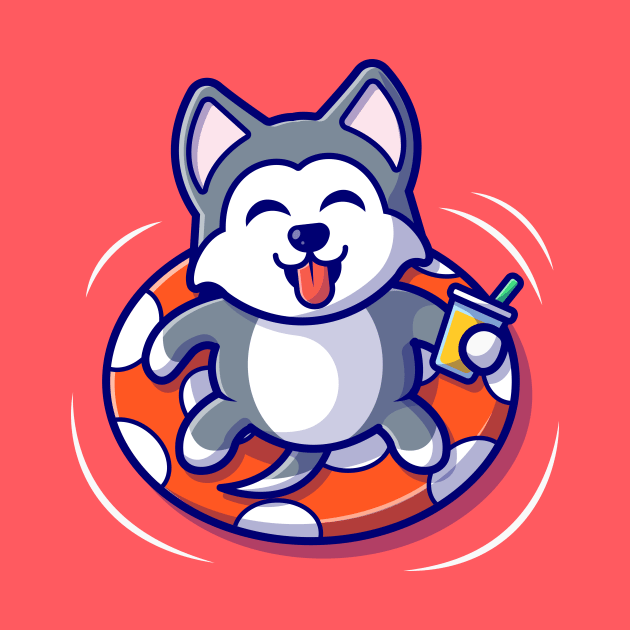 Cute Husky Dog Floating With Swimming Tires by Catalyst Labs