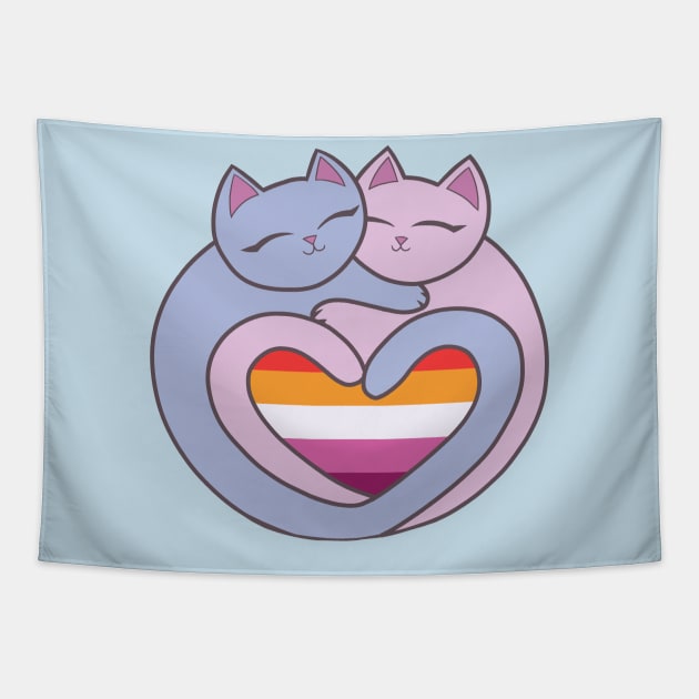 Lesbian Flag Heart Cats Kawaii Tapestry by xenotransplant