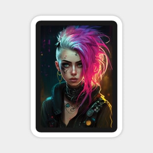 Cyberpunk Girls | Post-apocalyptic | Anarchist Streetwear | Punk Fashion | Colorful Punk Artwork | Tattoos and Piercings | Paint Splash Magnet