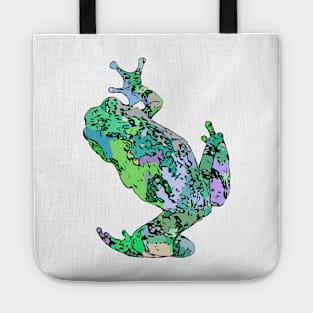 Green Tree Frog Climbing Colorful Green Blue Purple Tote