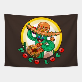 Poco loco, a cartoon cactus mascot in a Mexican hat who plays the guitar Tapestry