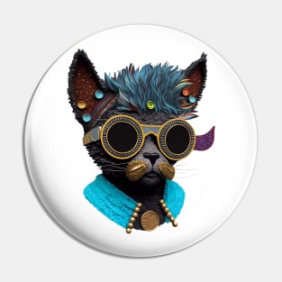 Black Cat in Sunglasses Sticker Pin