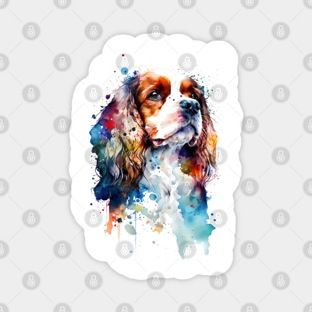 Rainbow Cavalier King Charles Spaniel Watercolor Art Magnet by doglovershirts