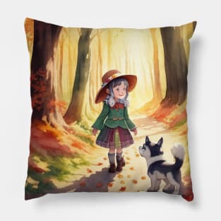 child hanging out with a dog. Pillow