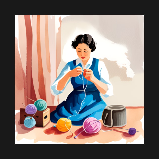 Woman Knitting by BottlesOfBooks