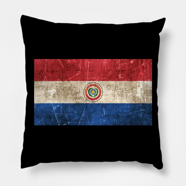 Vintage Aged and Scratched Paraguay Flag Pillow by jeffbartels