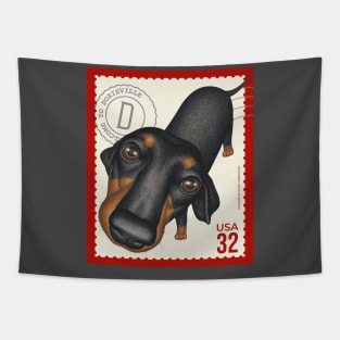 Cute Funny Doxie Dachshund Dog Postage Stamp Design Tapestry