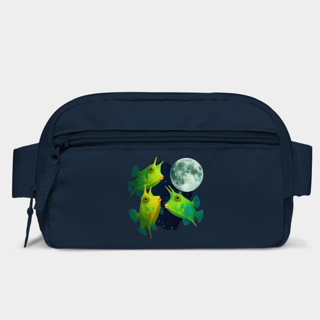 Three Longhorn Cowfish Howling at Moon, funny fish by Luxinda