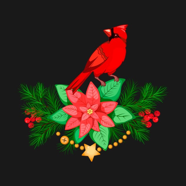 Christmas Composition with cardinal and poinsettia by  ESHA-Studio